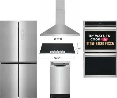 5 Piece Package Includes Refrigerator, Cooktop, Wall Oven, Hood And Dishwasher