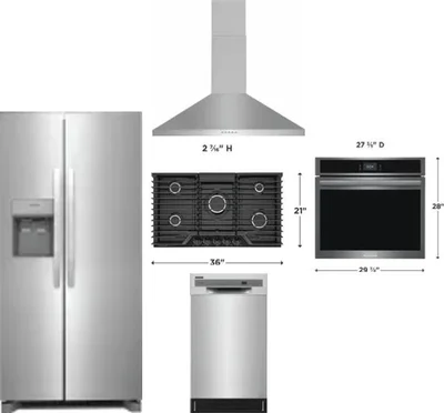5 Piece Package Includes Refrigerator, Cooktop, Wall Oven, Hood And Dishwasher