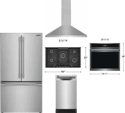 5 Piece Package Includes Refrigerator, Cooktop, Wall Oven, Hood And Dishwasher