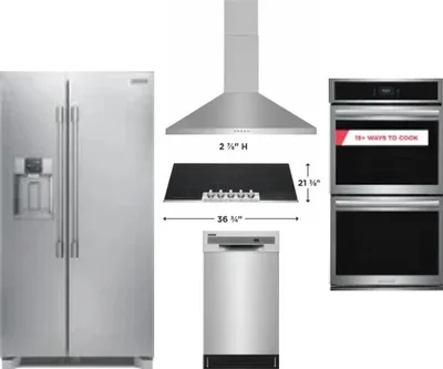 5 Piece Package Includes Refrigerator, Cooktop, Wall Oven, Hood And Dishwasher