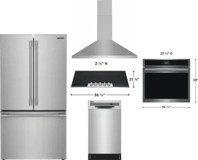 5 Piece Package Includes Refrigerator, Cooktop, Wall Oven, Hood And Dishwasher