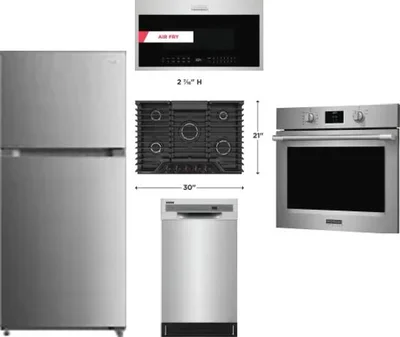 5 Piece Package Includes Refrigerator, Cooktop, Wall Oven, Microwave And Dishwasher
