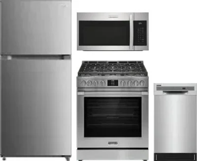4 Piece Package Includes Refrigerator, Range, Microwave And Dishwasher