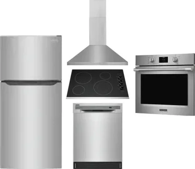 5 Piece Package Includes Refrigerator, Cooktop, Wall Oven, Hood And Dishwasher