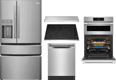 5 Piece Package Includes Refrigerator, Cooktop, Wall Oven, Hood And Dishwasher