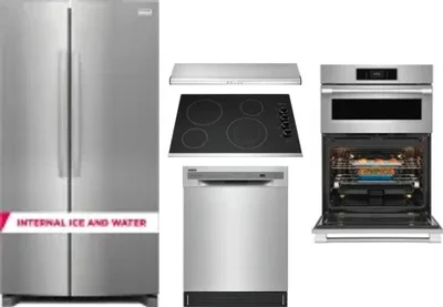 5 Piece Package Includes Refrigerator, Cooktop, Wall Oven, Hood And Dishwasher
