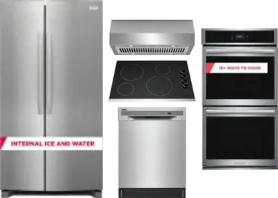 5 Piece Package Includes Refrigerator, Cooktop, Wall Oven, Hood And Dishwasher