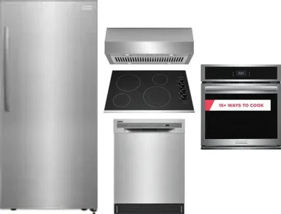 5 Piece Package Includes Refrigerator, Cooktop, Wall Oven, Hood And Dishwasher