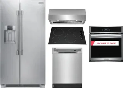 5 Piece Package Includes Refrigerator, Cooktop, Wall Oven, Hood And Dishwasher