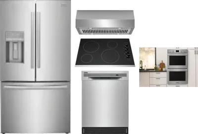 5 Piece Package Includes Refrigerator, Cooktop, Wall Oven, Hood And Dishwasher