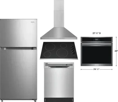 5 Piece Package Includes Refrigerator, Cooktop, Wall Oven, Hood And Dishwasher