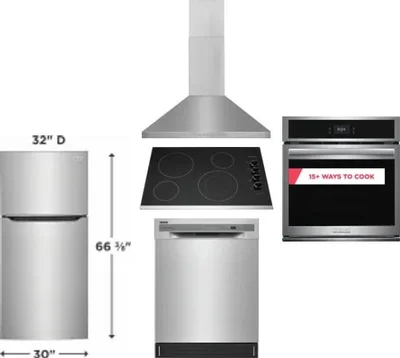 5 Piece Package Includes Refrigerator, Cooktop, Wall Oven, Hood And Dishwasher