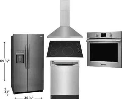 5 Piece Package Includes Refrigerator, Cooktop, Wall Oven, Hood And Dishwasher