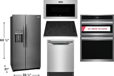 5 Piece Package Includes Refrigerator, Cooktop, Wall Oven, Microwave And Dishwasher
