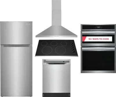 5 Piece Package Includes Refrigerator, Cooktop, Wall Oven, Hood And Dishwasher