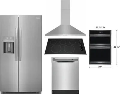 5 Piece Package Includes Refrigerator, Cooktop, Wall Oven, Hood And Dishwasher