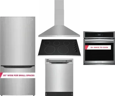 5 Piece Package Includes Refrigerator, Cooktop, Wall Oven, Hood And Dishwasher