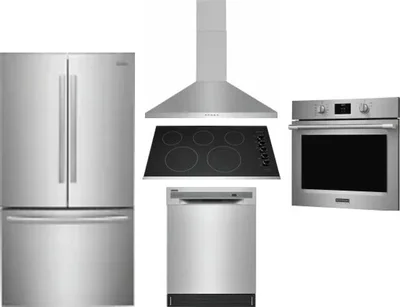 5 Piece Package Includes Refrigerator, Cooktop, Wall Oven, Hood And Dishwasher