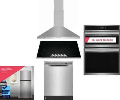 5 Piece Package Includes Refrigerator, Cooktop, Wall Oven, Hood And Dishwasher