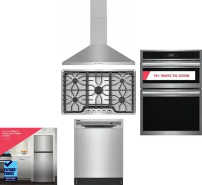 5 Piece Package Includes Refrigerator, Cooktop, Wall Oven, Hood And Dishwasher