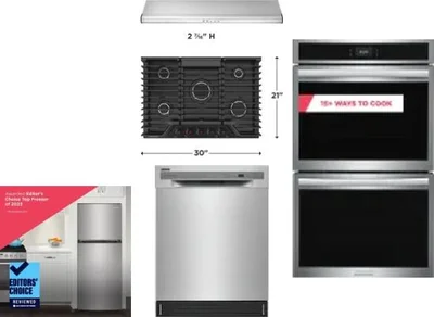 5 Piece Package Includes Refrigerator, Cooktop, Wall Oven, Hood And Dishwasher