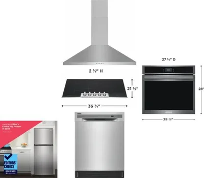 5 Piece Package Includes Refrigerator, Cooktop, Wall Oven, Hood And Dishwasher