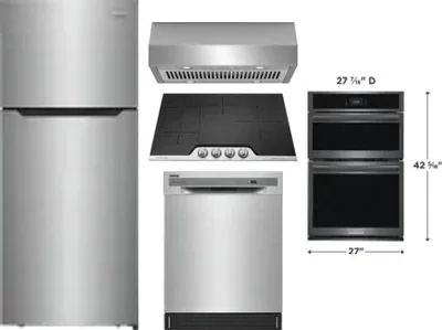 5 Piece Package Includes Refrigerator, Cooktop, Wall Oven, Hood And Dishwasher