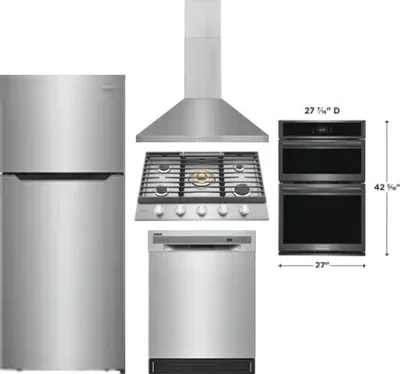 5 Piece Package Includes Refrigerator, Cooktop, Wall Oven, Hood And Dishwasher