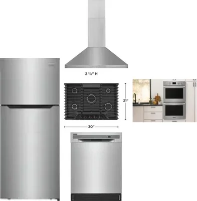 5 Piece Package Includes Refrigerator, Cooktop, Wall Oven, Hood And Dishwasher