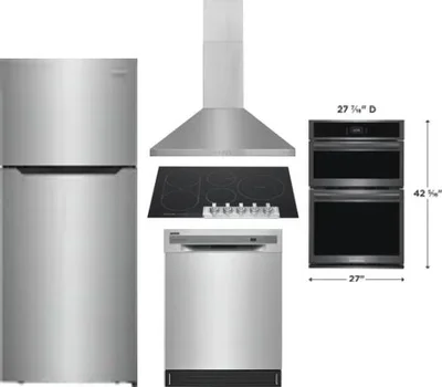 5 Piece Package Includes Refrigerator, Cooktop, Wall Oven, Hood And Dishwasher