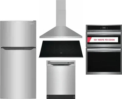 5 Piece Package Includes Refrigerator, Cooktop, Wall Oven, Hood And Dishwasher