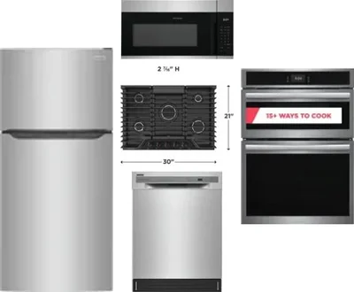5 Piece Package Includes Refrigerator, Cooktop, Wall Oven, Microwave And Dishwasher