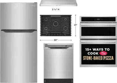 5 Piece Package Includes Refrigerator, Cooktop, Wall Oven, Hood And Dishwasher