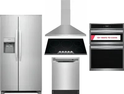 5 Piece Package Includes Refrigerator, Cooktop, Wall Oven, Hood And Dishwasher