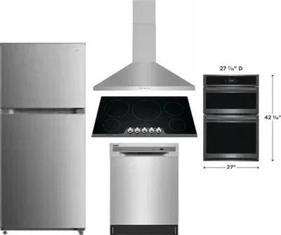 5 Piece Package Includes Refrigerator, Cooktop, Wall Oven, Hood And Dishwasher