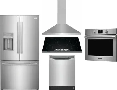 5 Piece Package Includes Refrigerator, Cooktop, Wall Oven, Hood And Dishwasher