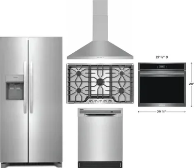 5 Piece Package Includes Refrigerator, Cooktop, Wall Oven, Hood And Dishwasher