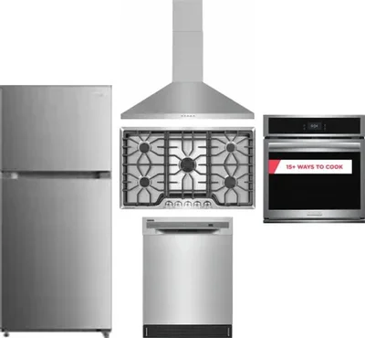 5 Piece Package Includes Refrigerator, Cooktop, Wall Oven, Hood And Dishwasher