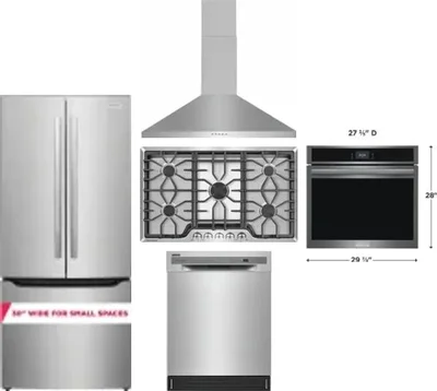5 Piece Package Includes Refrigerator, Cooktop, Wall Oven, Hood And Dishwasher