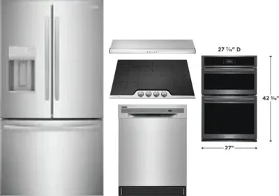 5 Piece Package Includes Refrigerator, Cooktop, Wall Oven, Hood And Dishwasher