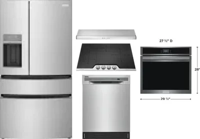 5 Piece Package Includes Refrigerator, Cooktop, Wall Oven, Hood And Dishwasher