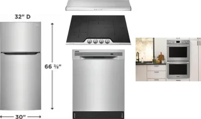 5 Piece Package Includes Refrigerator, Cooktop, Wall Oven, Hood And Dishwasher