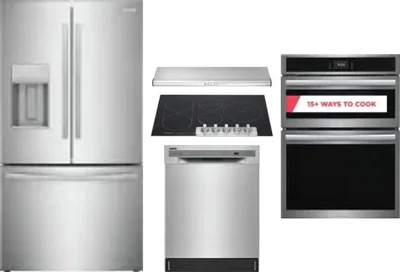 5 Piece Package Includes Refrigerator, Cooktop, Wall Oven, Hood And Dishwasher
