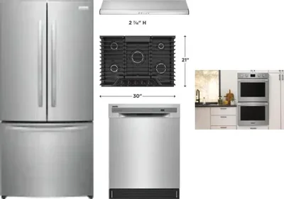5 Piece Package Includes Refrigerator, Cooktop, Wall Oven, Hood And Dishwasher