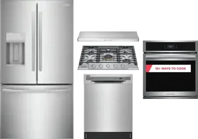 5 Piece Package Includes Refrigerator, Cooktop, Wall Oven, Hood And Dishwasher