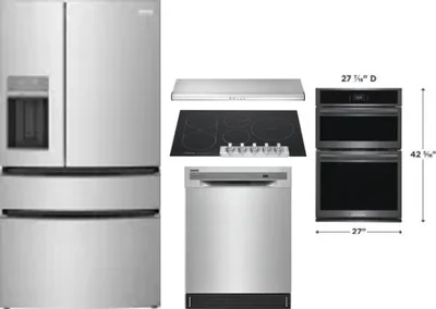 5 Piece Package Includes Refrigerator, Cooktop, Wall Oven, Hood And Dishwasher