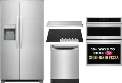 5 Piece Package Includes Refrigerator, Cooktop, Wall Oven, Hood And Dishwasher