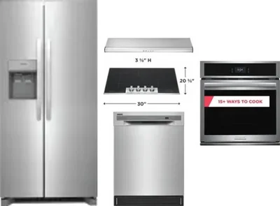 5 Piece Package Includes Refrigerator, Cooktop, Wall Oven, Hood And Dishwasher