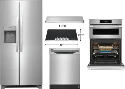 5 Piece Package Includes Refrigerator, Cooktop, Wall Oven, Hood And Dishwasher
