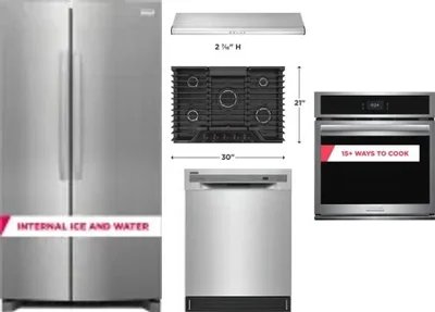 5 Piece Package Includes Refrigerator, Cooktop, Wall Oven, Hood And Dishwasher